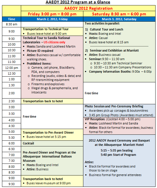 AAEOY 2012 Program at a Glance